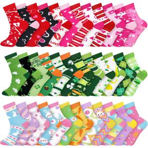 36 Pairs Easter Socks Gifts Women Bunny Egg Heart Shamrock Socks Bulk Soft Stretchy for Women Easter Holiday Gift