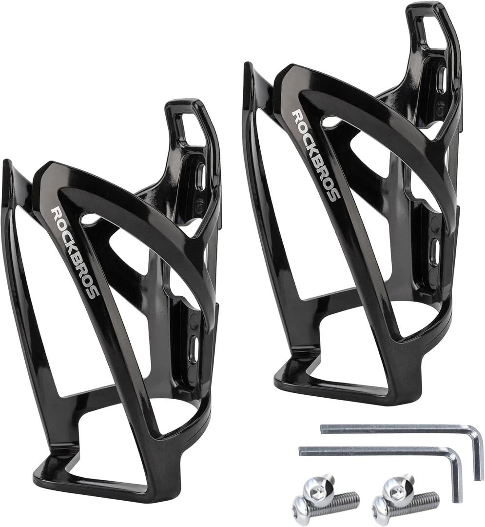 ROCKBROS Bike Water Bottle Holder Ultra-Light Bicycle Bottle Cages with Screws Tool, Universal Bike Cup Holder for Road MTB Mountain Bikes Cycling Accessories2 Pack (Black+Black)