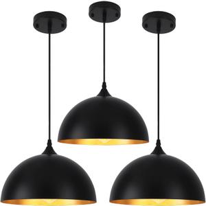 3 Pack Black Pendant Lights for Kitchen Island 11.8" Modern Pendant Lighting Fixtures Farmhouse Vintage Hanging Ceiling Light Fixture for Dining Room Foyer Hallway Bar Cafe Kitchen Sink Matte Dome