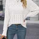 SHEWIN Fall Sweaters for Women Casual Crewneck Long Sleeve Crochet Pullover Tops Sweater (XX-Large, White)