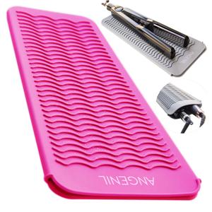 ANGENIL Resistant Silicone Mat Pouch for Hair Straightener Professional Beach Wave Curling Iron 2 in 1, Titanium Ceramic Flat Iron, Curling Wand, Crimper Hair Iron Tools, Food Grade Silicone, Pink