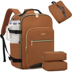 LOVEVOOK 40L Large Travel Backpack for Women Men, 17 Inch Carry on Backpack for Traveling on Airplane, Personal Item Travel Bag Airline Approved, Business Causal Weekender Backpack, Brown Yellow-Black