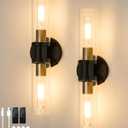 Battery Operated Wall Sconce Set of 2, Modern Rechargeable Wall Lights, Dimmable Cordless Sconces with 4 Bulbs Indoor for Living Room, Bedside, Bathroom, Black Gold 2 Pack(Include 4 Specia Bulbs)