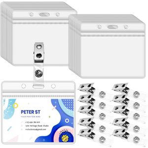 Oomcu 30 Sets Clear Id Badge Holder with Clip, Plastic Name Badge Holder Bulk,Name Tag Holders with Metal Clips for Office Business Travel Supplies