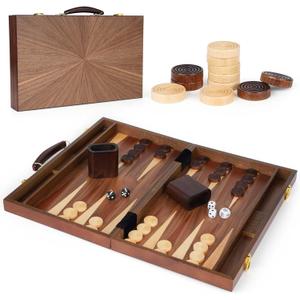 Wooden Backgammon Board Game Set (15 Inches) for Adults and Kids - Classic Board Strategy Game - Portable and Travel Set Family Game Night Vintage Backgammon Strategy Game