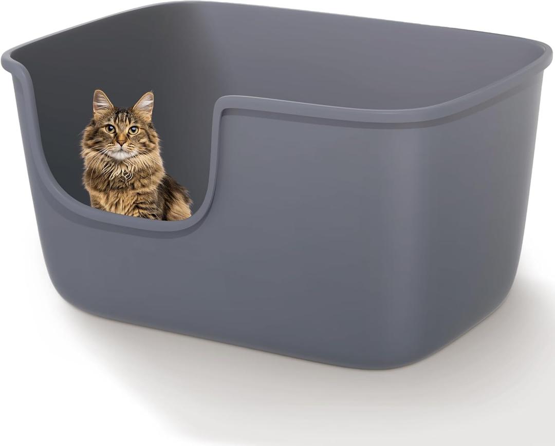 Vealind Large High Sided Cat Litter Box for Indoor Cats 22.2"14.9"12" Tall Litter Boxes with High Back Deep Wall XL Kitty Litter Boxes (Grey)