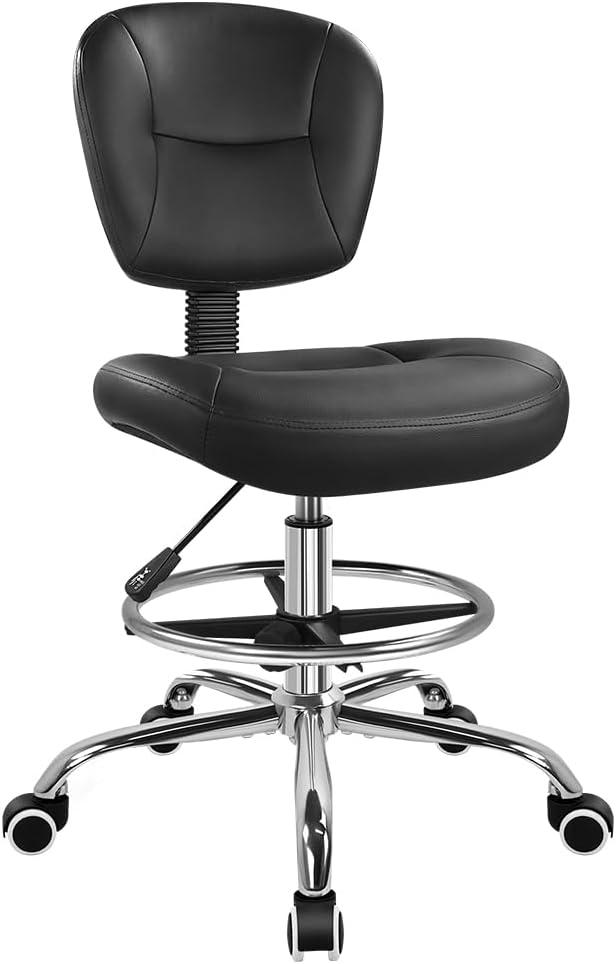 Drafting Chair with Back Footrest Adjustable Office Stool Chair 360 Swivel Rolling Stool with Wheels Desk Chair with Backrest for Drafting Office Lab Studio Counter Bedroom Kitchen Shop (Black)