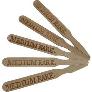 500 Count | KingSeal 3.5 Inch Natural Birch Wood Steak Markers, Heat Stamped, MED RARE, Eco Friendly, Bulk Pack - 1 Box of 500