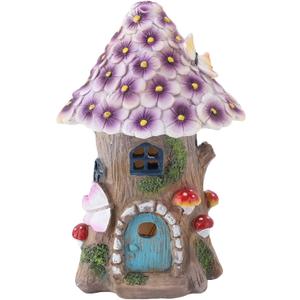 Fairy Garden Accessories Outdoor Statues, Resin Waterproof Large Gnome Solar Powered Lights Sculptures Mushroom House Decor for Outdoor Garden Lawn Balcony Yard