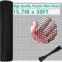 Plastic Mesh Fence Sheet 15.7IN x 50FT - 0.3IN Opening Plastic Chicken Wire Netting Roll Durable for Dogs, Poultry, Puppy, Garden Snake Barrier with 50 Pcs Zip Ties - Black
