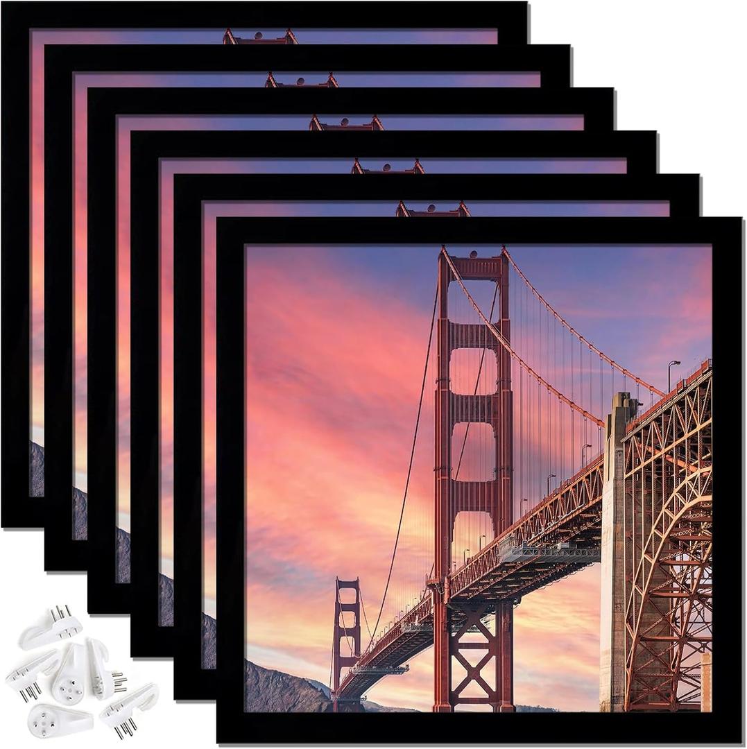 6 Sets 14x14 Picture Frame, Frames for 14 x 14 Canvas Collage Photo Poster Certificate Wall Gallery, High Transparent Horizontal Vertical Black Square 14 by 14 Inches