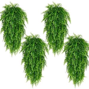 Waipfaru 4Pcs Fake Hanging Plants Artificial Ferns for OutdoorsFake Ferns UV Resistant Plastic Fake Plants for Indoor Wall Porch Wedding Party Holiday Decor