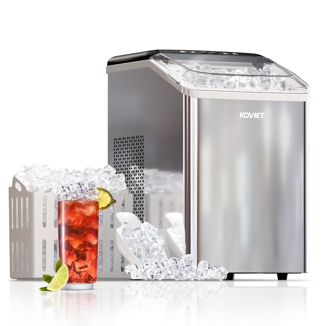 Nugget Ice Makers Countertop, Soft Pebble Ice Machine, Chewable Crushed Pellet Ice 42lbs/Day, Self-Cleaning Drainpipe Ice Maker for Party, Home, Kitchen, Bar, Office, Silver Gray