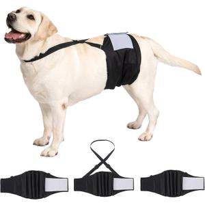 3 Pack Avont Dog Belly Bands Diapers Male with 1 Detachable Suspender, Reusable Washable Boy Doggie Pee Wraps with Harness, Separable Shoulder Strap Escape Proof & Non-Slip -3 Black L