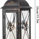 TRIROCKS Decorative Hanging Lantern 16'' High Vintage Metal Candle Holder with Tempered Glass Perfect for Living Room Garden Yard Patio Parties Events Indoors Outdoors (Black)