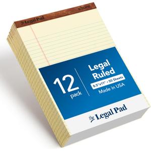TOPS 8.5 x 11.75 Legal Pads, 12 Pack, The Legal Pad Brand, Wide Ruled, Yellow Paper, 50 Sheets Per Writing Pad, Made in the USA (7532)