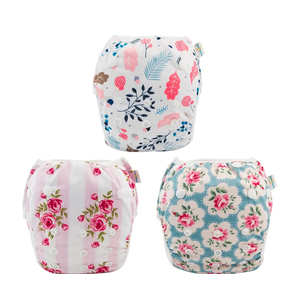 Babygoal Reusable Baby Girl Swim Diapers 3 Pack  Adjustable Washable for 08 Months Infants  Ideal for Swimming Lessons  Flower Design