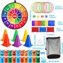 Hungdao 3 Sets Carnival Games Combo Set, Dart Board with Balls Plastic Cones Ring Bean Bags Toss Game for Boys Girls Adults Family Birthday Yard Indoor Outdoor