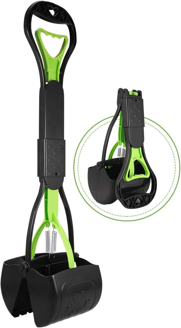 PPOGOO Non-Breakable Pet Pooper Scooper for Dogs and Cats with Long Handle High Strength Material and Durable Spring for Easy Grass and Gravel Pick Up (Green)