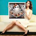 JFYHAB Halloween Diamond Art Kits for Adults-Ghosts Diamond Art Kits for Adults, 5D Diamond Art of Bat and FlowerDIY Full Drill Diamond Painting Gem Art and Crafts,Home Wall Decor 12x12 Inch