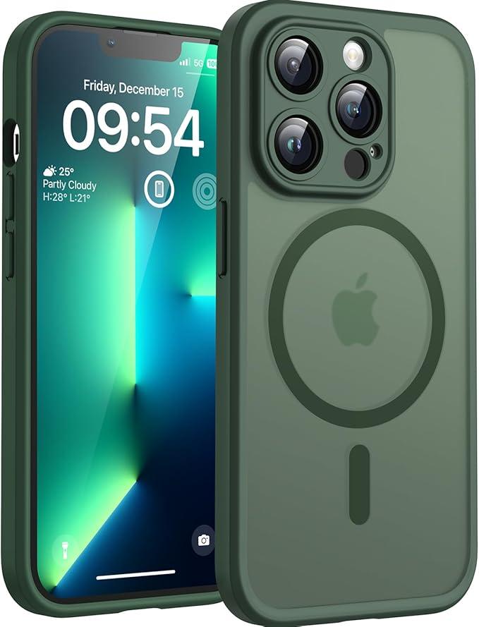 TOCOL Magnetic for iPhone 13 Pro Max Case Upgraded Full Camera Protection Compatible with Magsafe Drop Protection Translucent Matte Back Phone Cover 6.7-Inch, (Alpine Green)