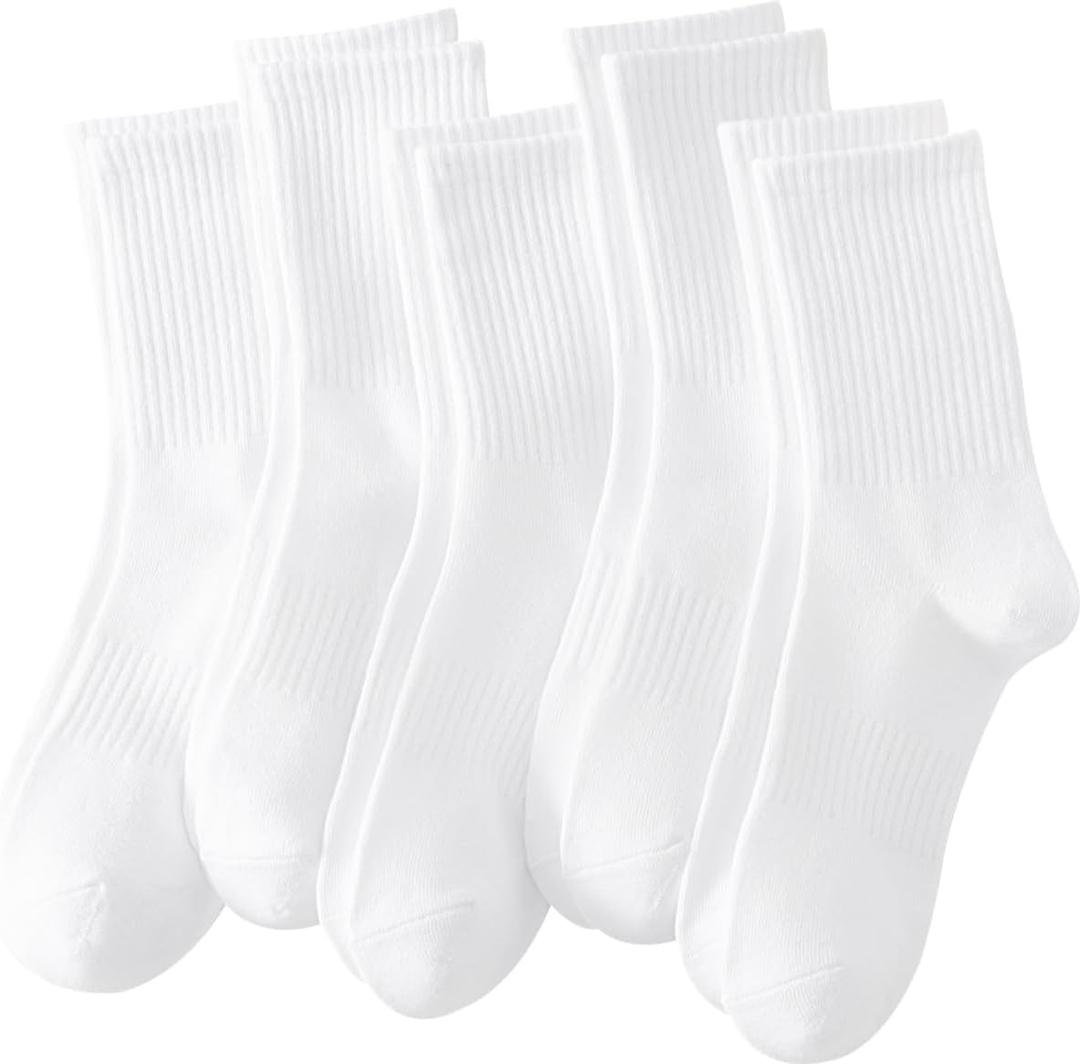 Rehelu Womens Crew Socks Cotton Long Gym Socks Lightweight Athletic Running Socks, 9-11, White