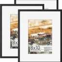8x10 Picture Frame, Aluminum 8x10 Frame Matted to 5x7, 8 x 10 Photo Frame with High Definition Plexiglass, Metal 8 x 10 Picture Frame for Wall or Tabletop Display, Wall Hook Included (Black, Pack of 3)