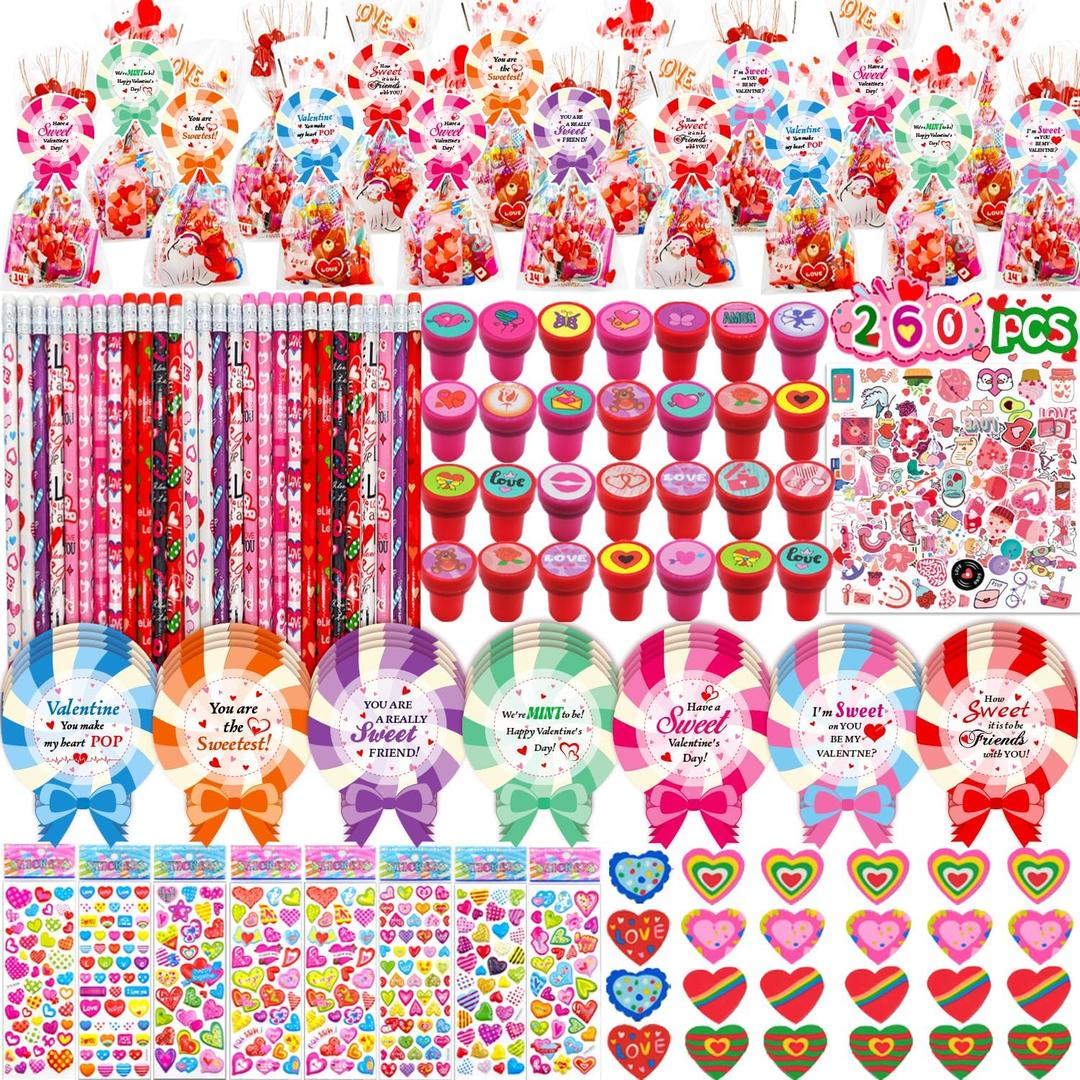 268 pcs Valentines Day Gifts for Kids Girls Boys Toddlers Classroom Valentines Goodie Bags Stuffers Valentine Gift for Kids Valentines Classroom Party Favors Prizes From Teacher