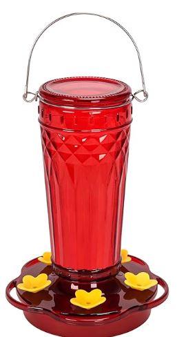 Hummingbird Feeder-16 Ounces6 Feeding Ports Glass Hummingbird feeders for Outdoors,Wide Mouth for Easy Filling/CleaningHanging for Garden Backyard Decor, Includes Ant Moat (Red)