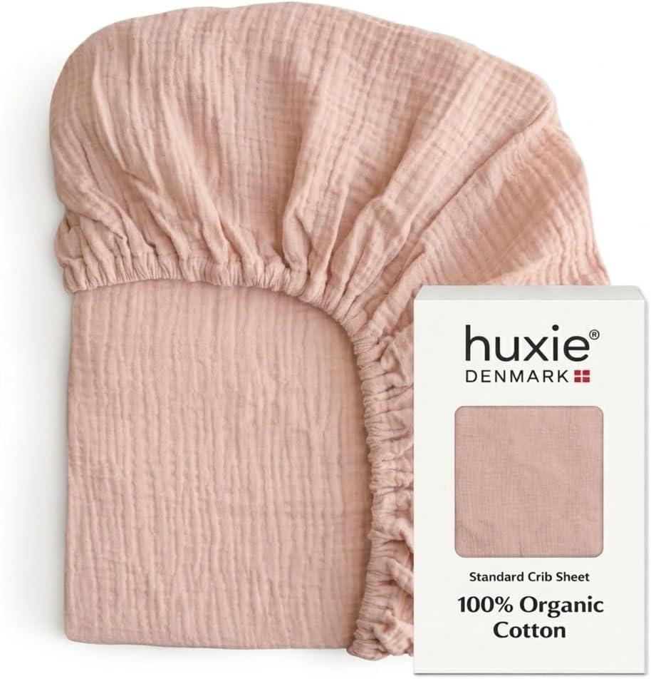 Crib Sheets  Organic Cotton Muslin Fitted Crib Sheet  Standard Size for Baby Boy and Baby Girl 28" x 52" Ultra-Soft and Breathable. (Blush)