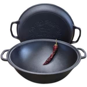 Dutch Oven Pot with Lid (12.5 Quarts (12 L) Frying Pan Lid)  Maysternya Cast Iron Cookware Set  Camping Dutch Oven - Uzbek Kazan  Premium Camping Cookware  2 in 1 Frying Pan + Cauldron