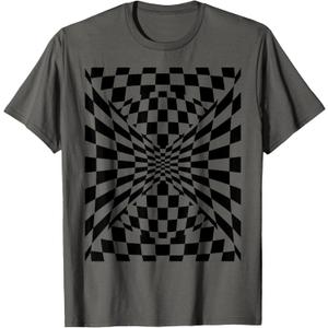 Fun OP ART Checkered Abstract Optical Checkerboard Design T-Shirt, Size: Large