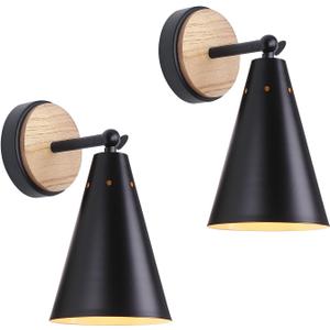 MWZ Rustic Farmhouse Black Metal and Wood Wall Sconce Adjustable Lamp2 Pack,Rustic Wall Lighting Fixture for Bedroom, Living Room, Headboard, Garage, Porch