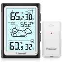 Geevon Large Display Digital Thermometer Hygrometer, Accurate Indoor Outdoor Temperature Humidity Monitoring, Wireless Weather Station with 200ft/60m Range Remote Sensor, Black