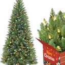 Christmas Tree with Slim Design,Prelit Christmas Tree with 710 Realistic Branch Tips and White Tree Skirt,Artificial Christmas Tree with Light,Easy to Set, 6ft Pencil Christmas Tree