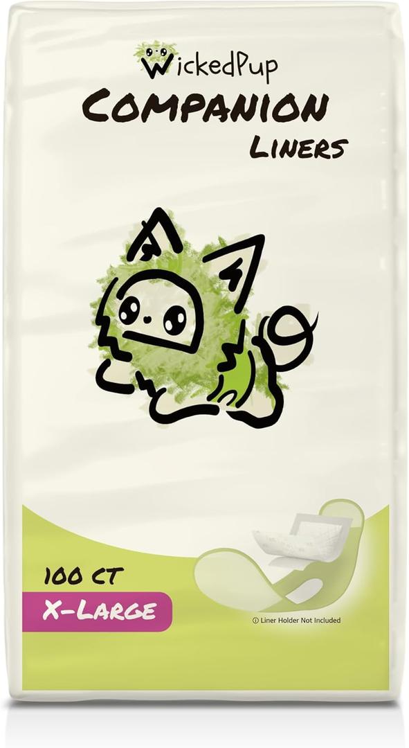 WICKEDPUP Dog Diaper Liners Booster Pads for Male and Female Dogs, 100ct | Disposable Diaper Inserts fit Most Reusable Pet Belly Bands, Wraps, and Washable Period Panties (X-Large (100 Count))