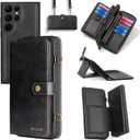 Compatible with Samsung Galaxy S24 Ultra 5G Wallet Case Crossbody Shoulder Strap Stand Leather Multi-Function 2in 1 Detachable Magnetic Cell Phone Cover for S24Ultra 24S S 24 24Ultra Black
