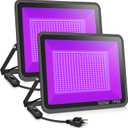 2 Pack 500W LED Black Lights,Outdoor Flood Blacklight Light with Plug, IP66 Waterproof 395nm to 410nm forGlow in The Dark, Dance Party, Stage Lighting, Body Paint, Neon Glow