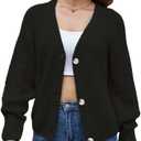 Women's Loose Sweater Button Soft V-Neck Long-Sleeved Cardigan Knitted Sweater Warm and Comfortable Coat (M)