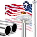 Flag Pole for Outside House 10 Gauge 120 MPH, Heavy Duty Flag Pole Kit Light Solar Powered, Flagpole Kit 3mm Thick for Outside House In Ground Use, 25FT Silver with One 3x5 FT Flag