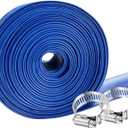 PVC Drain HOSE 2"*100ft, Pool Backwash Hose, Heavy Duty Reinforced Blue PVC Lay Flat Water, For Swimming Drain Pools and Clean Filters, with 2 Clamp