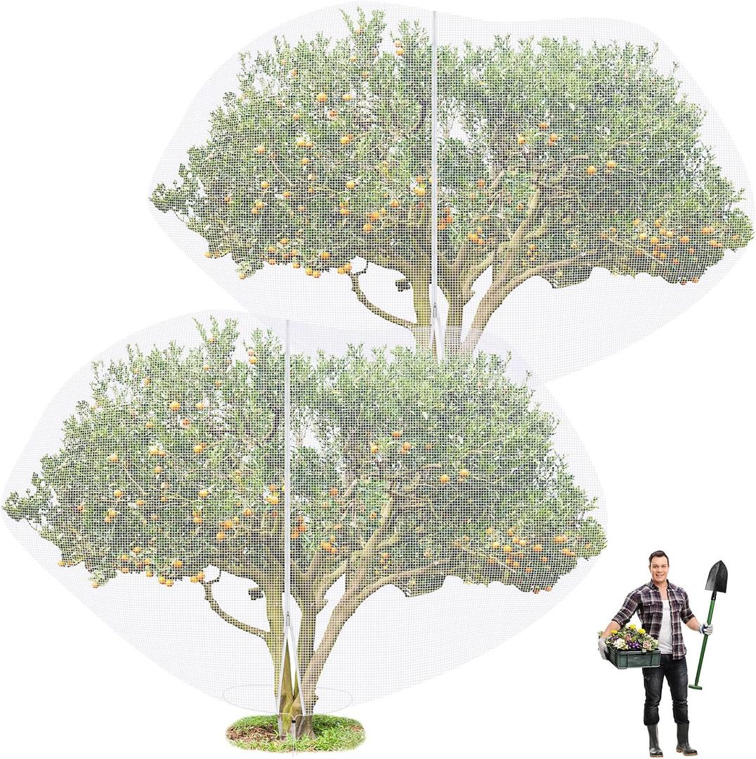 2 Pcs 15 x 15 ft Large Fruit Tree Netting for Protecting Fruit from Squirrels Birds Bug Deer & Rat Garden Mesh Netting with Zipper and Drawstring for Blueberry Peach Apple Garden Bushes