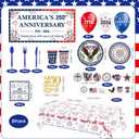 4th of July Party Supplies USA 250th Anniversary Patriotic Party Kit Include Plates Balloons Banner Tablecloth Cake Topper Napkins Cups Tableware, Serves 24