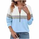 Womens Sweatshirts Half Zip Fleece Pullover Tops Color Block Quarter Zipper Hoodies Fall Winter Clothes, Medium