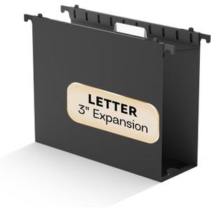 Plastic Extra Capacity Hanging File Folder Letter Size,Heavy Duty 3 inch Expansion,Reinforced Black Large Hanging Folders,Adjustable Tabs,Filing Cabinet Folders for Bulky Files Office,12 Pack
