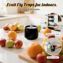Ceramic Fruit Fly Trap for Indoors, Reusable Kitchen Fly Catcher with Stainless Steel Vent Lid, Uses Safe & Natural Vinegar Bait Trap, Dishwasher Safe, Easy to Use(Black,1 Pack)
