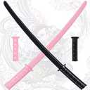 2PCS 3D Printed Gravity Retractable Samurai Sword Model Toys, Telescopic Plastic Katana Fake Sword Toy, Martial Arts Weapons for Play Fighting, Halloween Cosplay for Boys & Adults(Black and Pink)