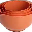 BoxedHome Nesting Plastic Mixing Bowl Set, 4 Piece Mixing Bowl Set with Pour Spouts, Size 1.7, 2.5, 3.5 and 4.5qt, for Prepping, Mixing, Baking, Cooking, Brownish Orange