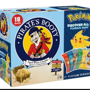 Pack of 3, Pirate's Booty Aged Chips White Cheddar Puffs Snack Multipack Pokémon - 9oz/18ct, Best By: 01/26/26
