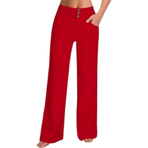 roswear Women's Wide Leg Jeans Casual High Waisted Stretch Baggy Loose Denim Pants (Red, M)